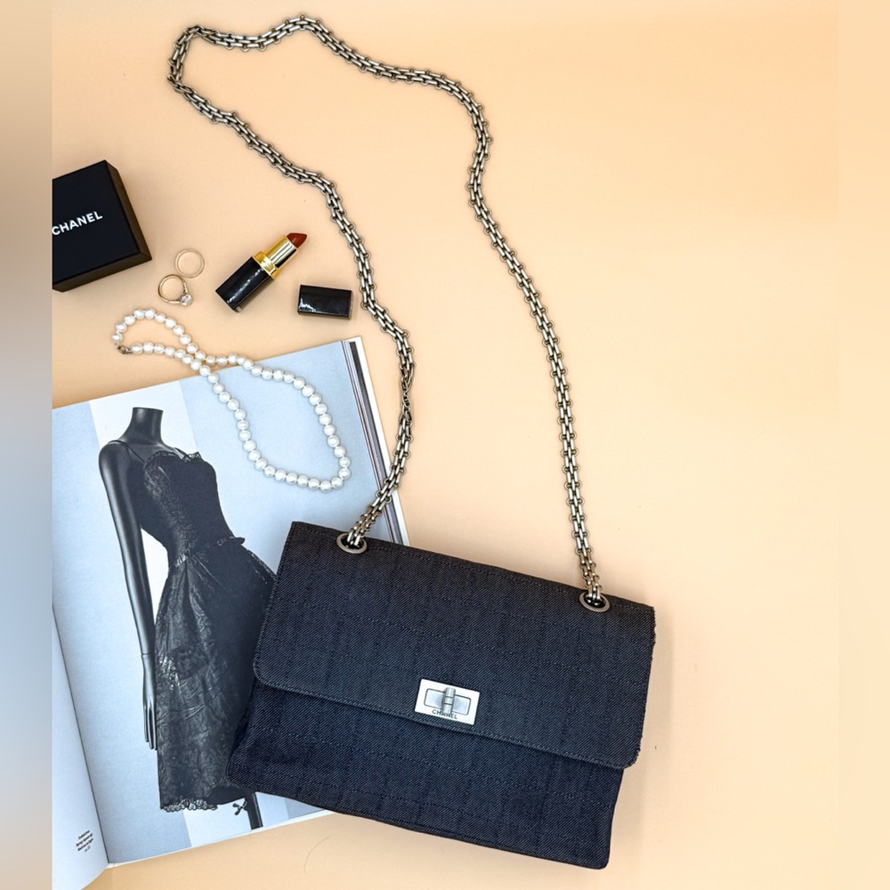 COA Chanel Reissue 2.55 Denim Quilted Bag with Silver Hardware